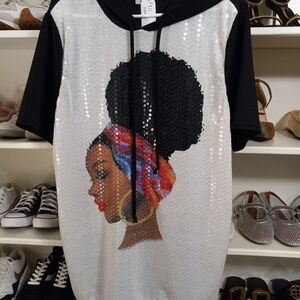 Sequin Graphic Hoodie with Artistic Design